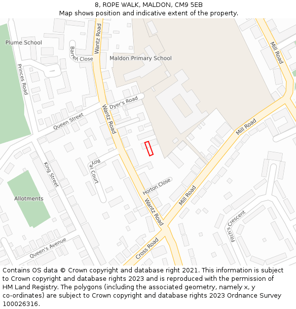 8, ROPE WALK, MALDON, CM9 5EB: Location map and indicative extent of plot