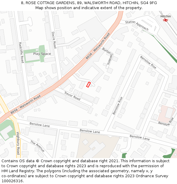 8, ROSE COTTAGE GARDENS, 89, WALSWORTH ROAD, HITCHIN, SG4 9FG: Location map and indicative extent of plot
