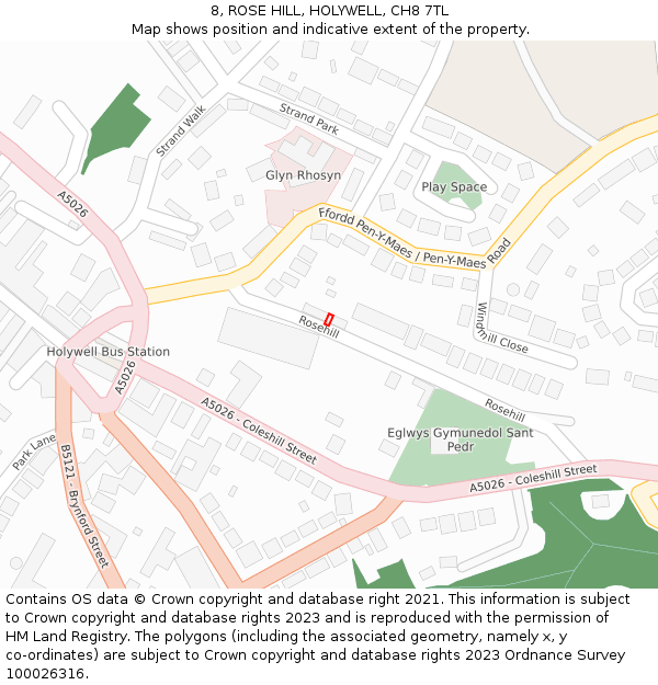 8, ROSE HILL, HOLYWELL, CH8 7TL: Location map and indicative extent of plot