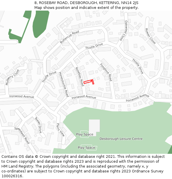 8, ROSEBAY ROAD, DESBOROUGH, KETTERING, NN14 2JS: Location map and indicative extent of plot