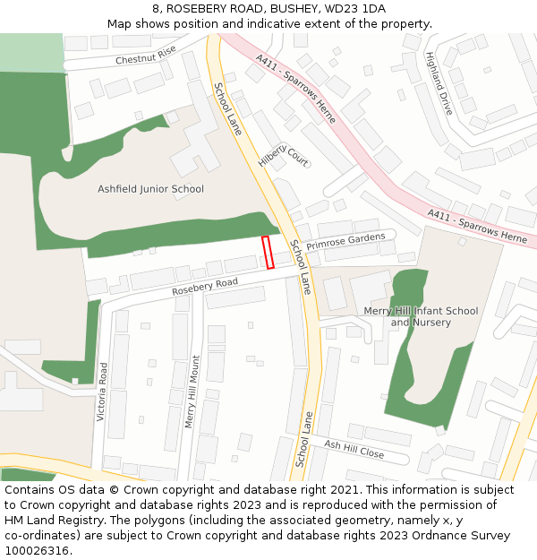 8, ROSEBERY ROAD, BUSHEY, WD23 1DA: Location map and indicative extent of plot