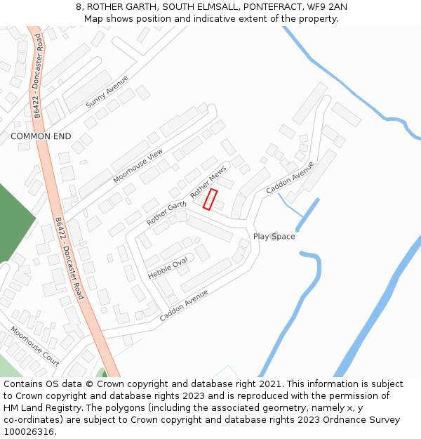 8, ROTHER GARTH, SOUTH ELMSALL, PONTEFRACT, WF9 2AN: Location map and indicative extent of plot