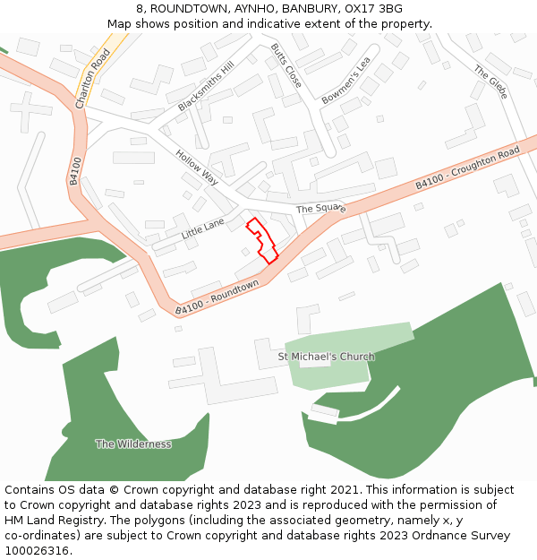 8, ROUNDTOWN, AYNHO, BANBURY, OX17 3BG: Location map and indicative extent of plot