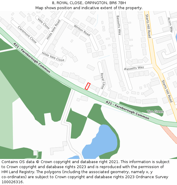 8, ROYAL CLOSE, ORPINGTON, BR6 7BH: Location map and indicative extent of plot