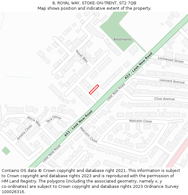 8, ROYAL WAY, STOKE-ON-TRENT, ST2 7QB: Location map and indicative extent of plot