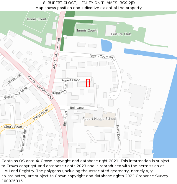 8, RUPERT CLOSE, HENLEY-ON-THAMES, RG9 2JD: Location map and indicative extent of plot
