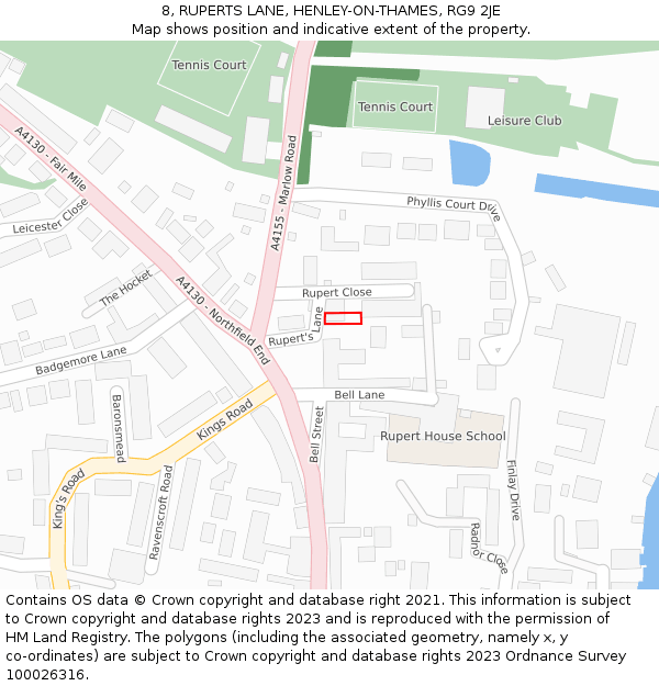 8, RUPERTS LANE, HENLEY-ON-THAMES, RG9 2JE: Location map and indicative extent of plot