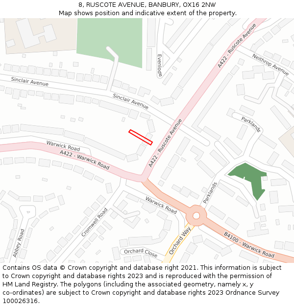 8, RUSCOTE AVENUE, BANBURY, OX16 2NW: Location map and indicative extent of plot