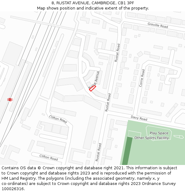 8, RUSTAT AVENUE, CAMBRIDGE, CB1 3PF: Location map and indicative extent of plot