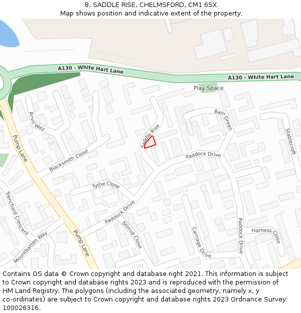 8, SADDLE RISE, CHELMSFORD, CM1 6SX: Location map and indicative extent of plot