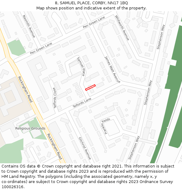 8, SAMUEL PLACE, CORBY, NN17 1BQ: Location map and indicative extent of plot