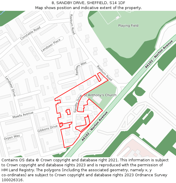 8, SANDBY DRIVE, SHEFFIELD, S14 1DF: Location map and indicative extent of plot
