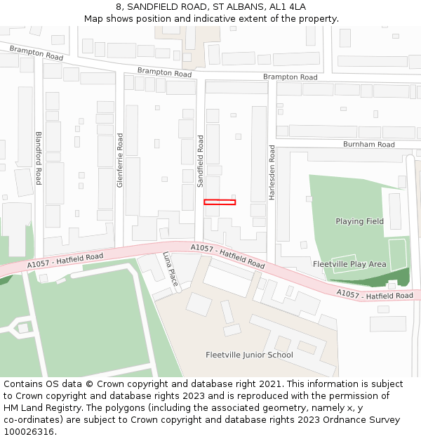 8, SANDFIELD ROAD, ST ALBANS, AL1 4LA: Location map and indicative extent of plot