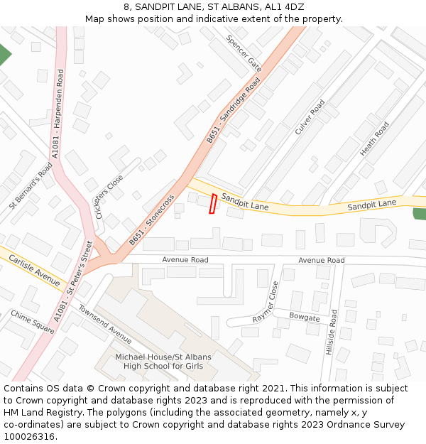 8, SANDPIT LANE, ST ALBANS, AL1 4DZ: Location map and indicative extent of plot