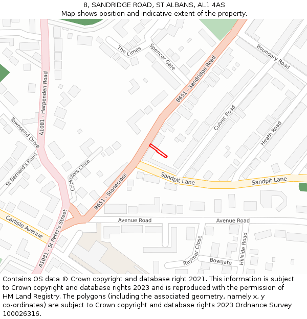 8, SANDRIDGE ROAD, ST ALBANS, AL1 4AS: Location map and indicative extent of plot