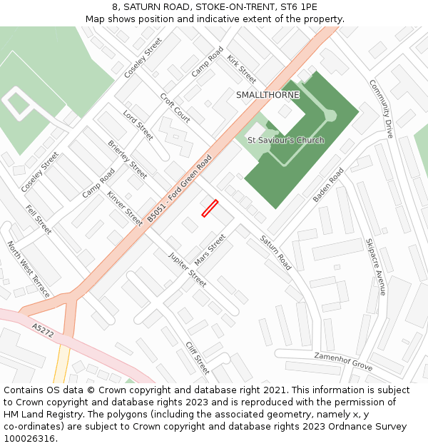 8, SATURN ROAD, STOKE-ON-TRENT, ST6 1PE: Location map and indicative extent of plot