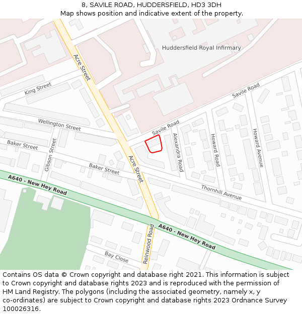8, SAVILE ROAD, HUDDERSFIELD, HD3 3DH: Location map and indicative extent of plot
