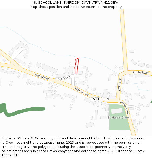 8, SCHOOL LANE, EVERDON, DAVENTRY, NN11 3BW: Location map and indicative extent of plot