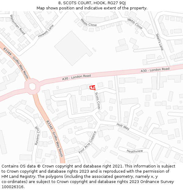 8, SCOTS COURT, HOOK, RG27 9QJ: Location map and indicative extent of plot