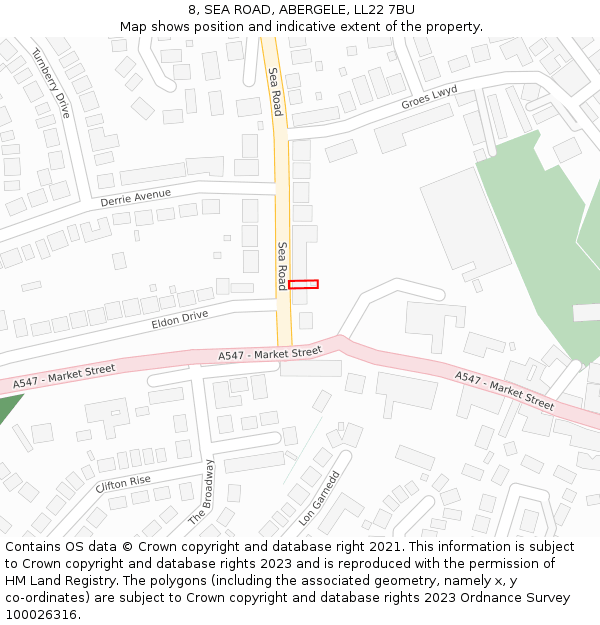 8, SEA ROAD, ABERGELE, LL22 7BU: Location map and indicative extent of plot