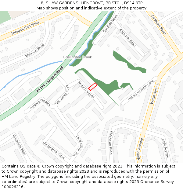8, SHAW GARDENS, HENGROVE, BRISTOL, BS14 9TP: Location map and indicative extent of plot