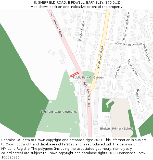 8, SHEFFIELD ROAD, BIRDWELL, BARNSLEY, S70 5UZ: Location map and indicative extent of plot
