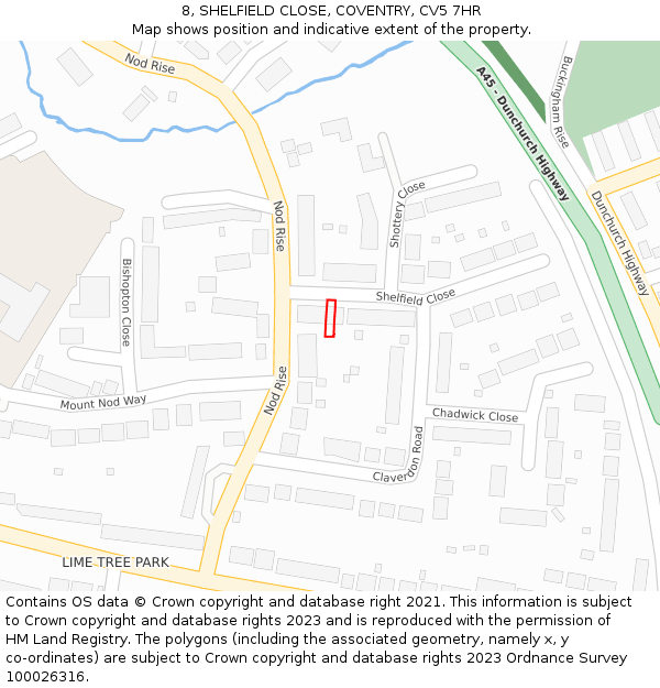8, SHELFIELD CLOSE, COVENTRY, CV5 7HR: Location map and indicative extent of plot
