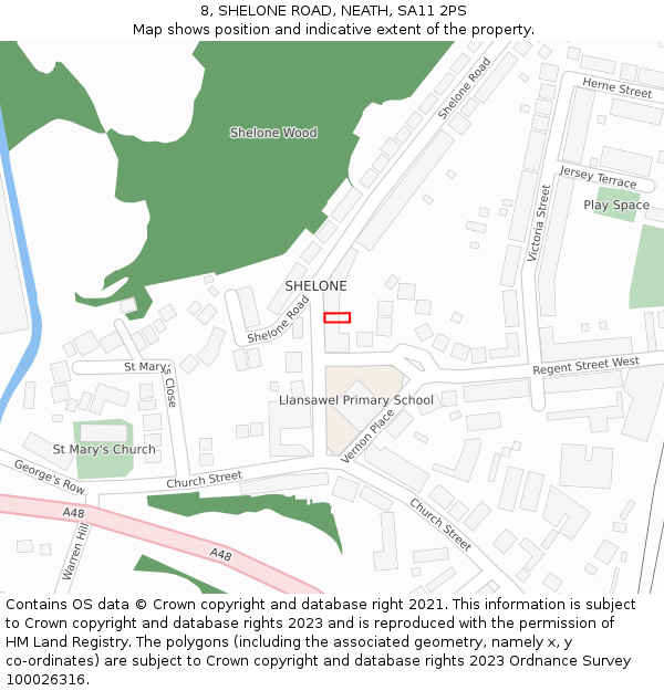 8, SHELONE ROAD, NEATH, SA11 2PS: Location map and indicative extent of plot
