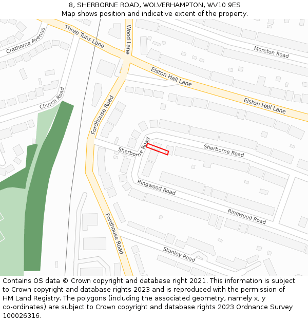 8, SHERBORNE ROAD, WOLVERHAMPTON, WV10 9ES: Location map and indicative extent of plot