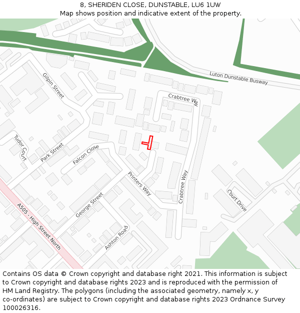 8, SHERIDEN CLOSE, DUNSTABLE, LU6 1UW: Location map and indicative extent of plot