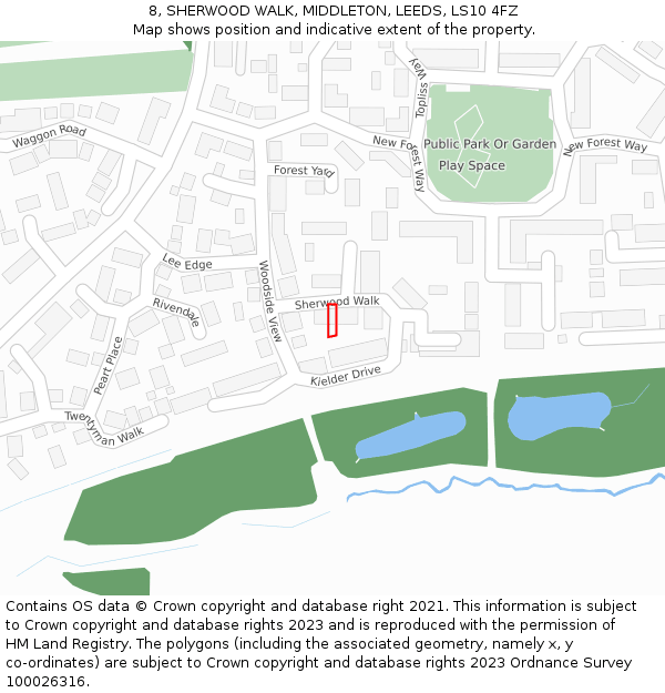 8, SHERWOOD WALK, MIDDLETON, LEEDS, LS10 4FZ: Location map and indicative extent of plot