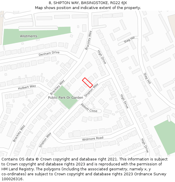8, SHIPTON WAY, BASINGSTOKE, RG22 6JX: Location map and indicative extent of plot