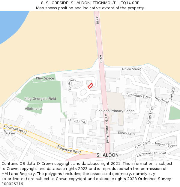 8, SHORESIDE, SHALDON, TEIGNMOUTH, TQ14 0BP: Location map and indicative extent of plot
