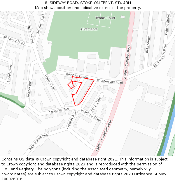 8, SIDEWAY ROAD, STOKE-ON-TRENT, ST4 4BH: Location map and indicative extent of plot