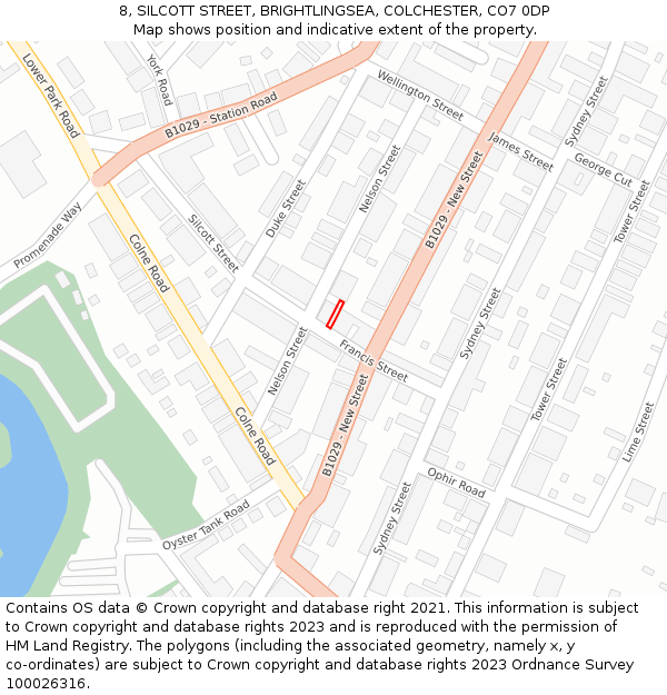 8, SILCOTT STREET, BRIGHTLINGSEA, COLCHESTER, CO7 0DP: Location map and indicative extent of plot
