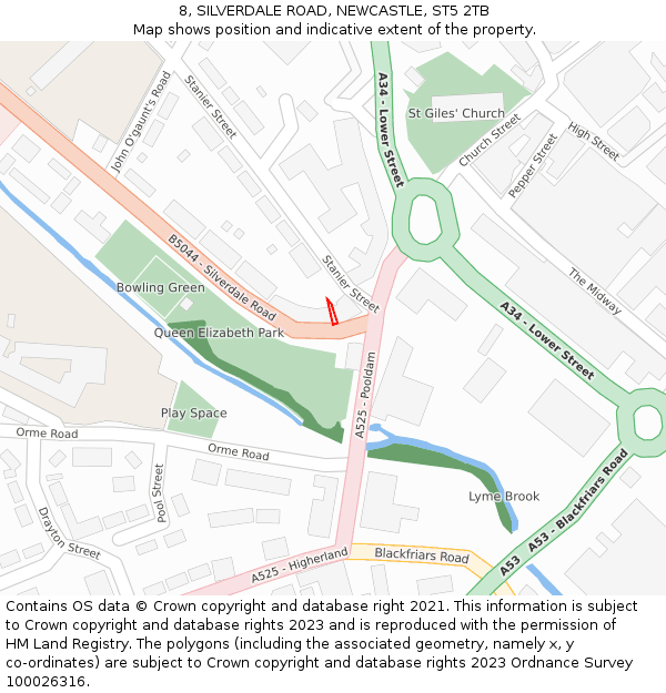 8, SILVERDALE ROAD, NEWCASTLE, ST5 2TB: Location map and indicative extent of plot