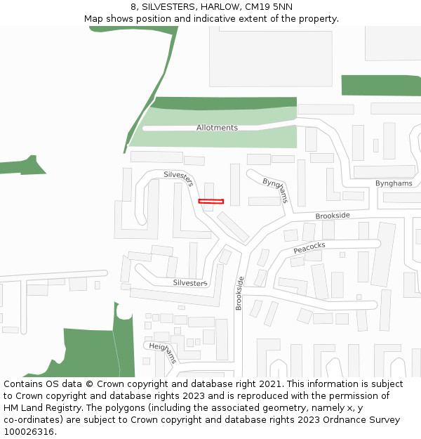 8, SILVESTERS, HARLOW, CM19 5NN: Location map and indicative extent of plot