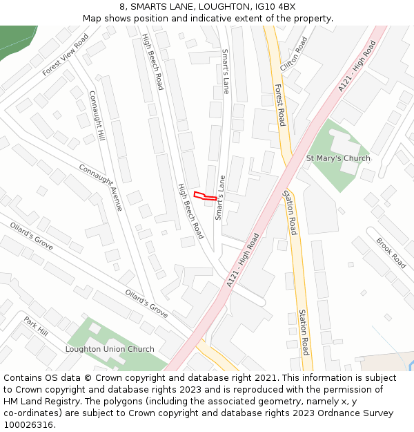 8, SMARTS LANE, LOUGHTON, IG10 4BX: Location map and indicative extent of plot