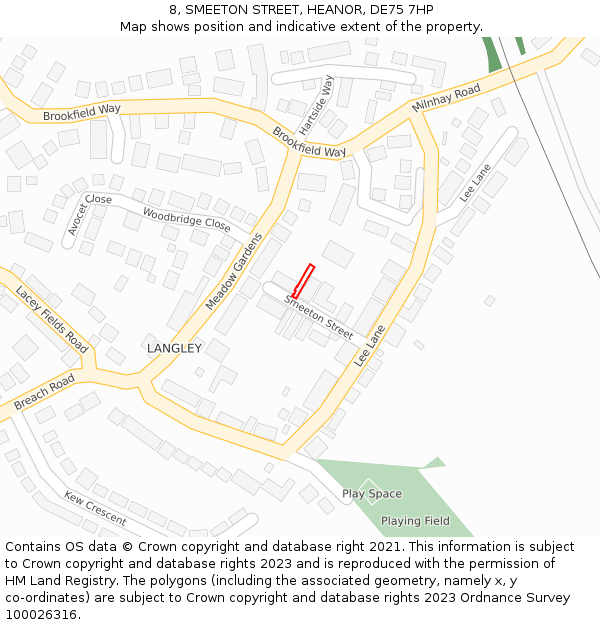 8, SMEETON STREET, HEANOR, DE75 7HP: Location map and indicative extent of plot