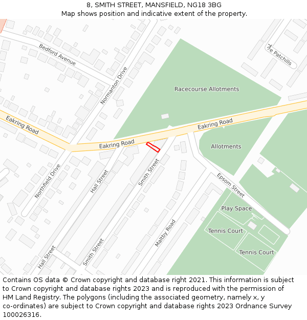 8, SMITH STREET, MANSFIELD, NG18 3BG: Location map and indicative extent of plot