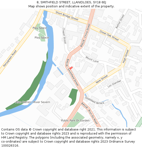 8, SMITHFIELD STREET, LLANIDLOES, SY18 6EJ: Location map and indicative extent of plot