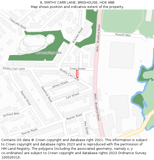 8, SMITHY CARR LANE, BRIGHOUSE, HD6 4BB: Location map and indicative extent of plot