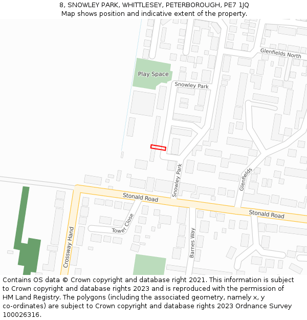 8, SNOWLEY PARK, WHITTLESEY, PETERBOROUGH, PE7 1JQ: Location map and indicative extent of plot