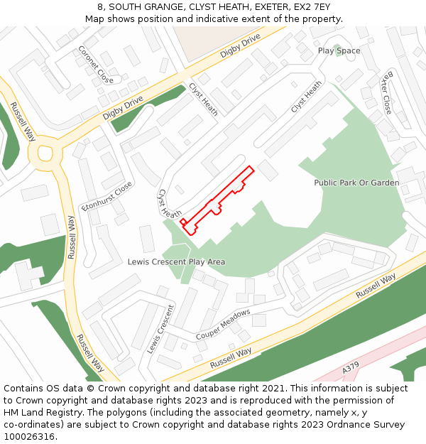 8, SOUTH GRANGE, CLYST HEATH, EXETER, EX2 7EY: Location map and indicative extent of plot