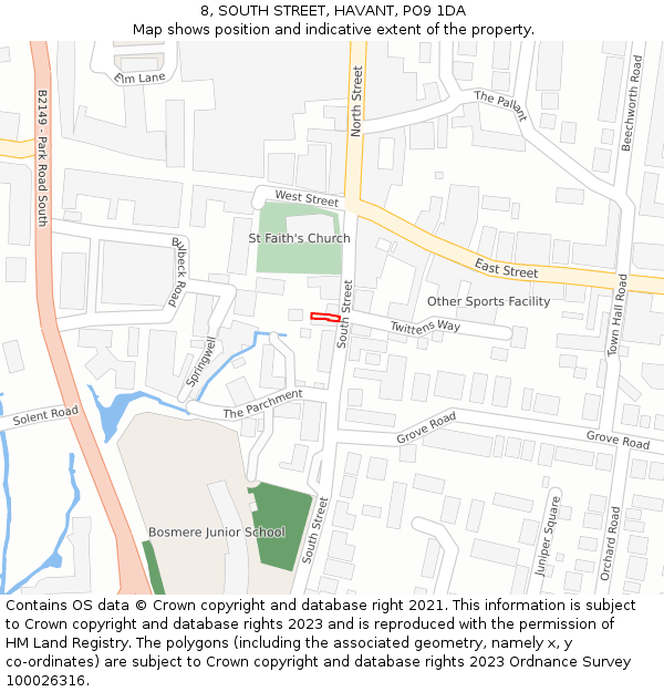 8, SOUTH STREET, HAVANT, PO9 1DA: Location map and indicative extent of plot