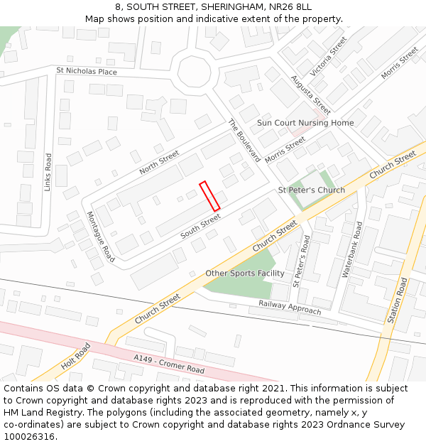 8, SOUTH STREET, SHERINGHAM, NR26 8LL: Location map and indicative extent of plot