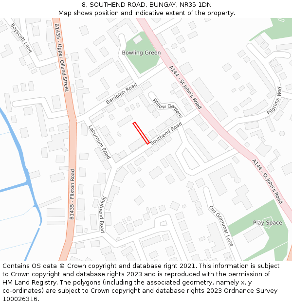 8, SOUTHEND ROAD, BUNGAY, NR35 1DN: Location map and indicative extent of plot