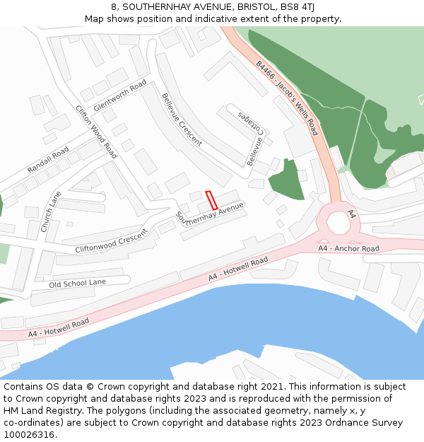8, SOUTHERNHAY AVENUE, BRISTOL, BS8 4TJ: Location map and indicative extent of plot
