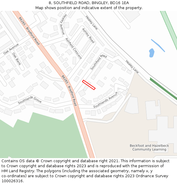 8, SOUTHFIELD ROAD, BINGLEY, BD16 1EA: Location map and indicative extent of plot