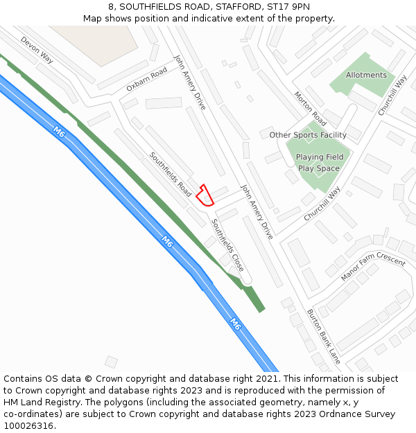 8, SOUTHFIELDS ROAD, STAFFORD, ST17 9PN: Location map and indicative extent of plot